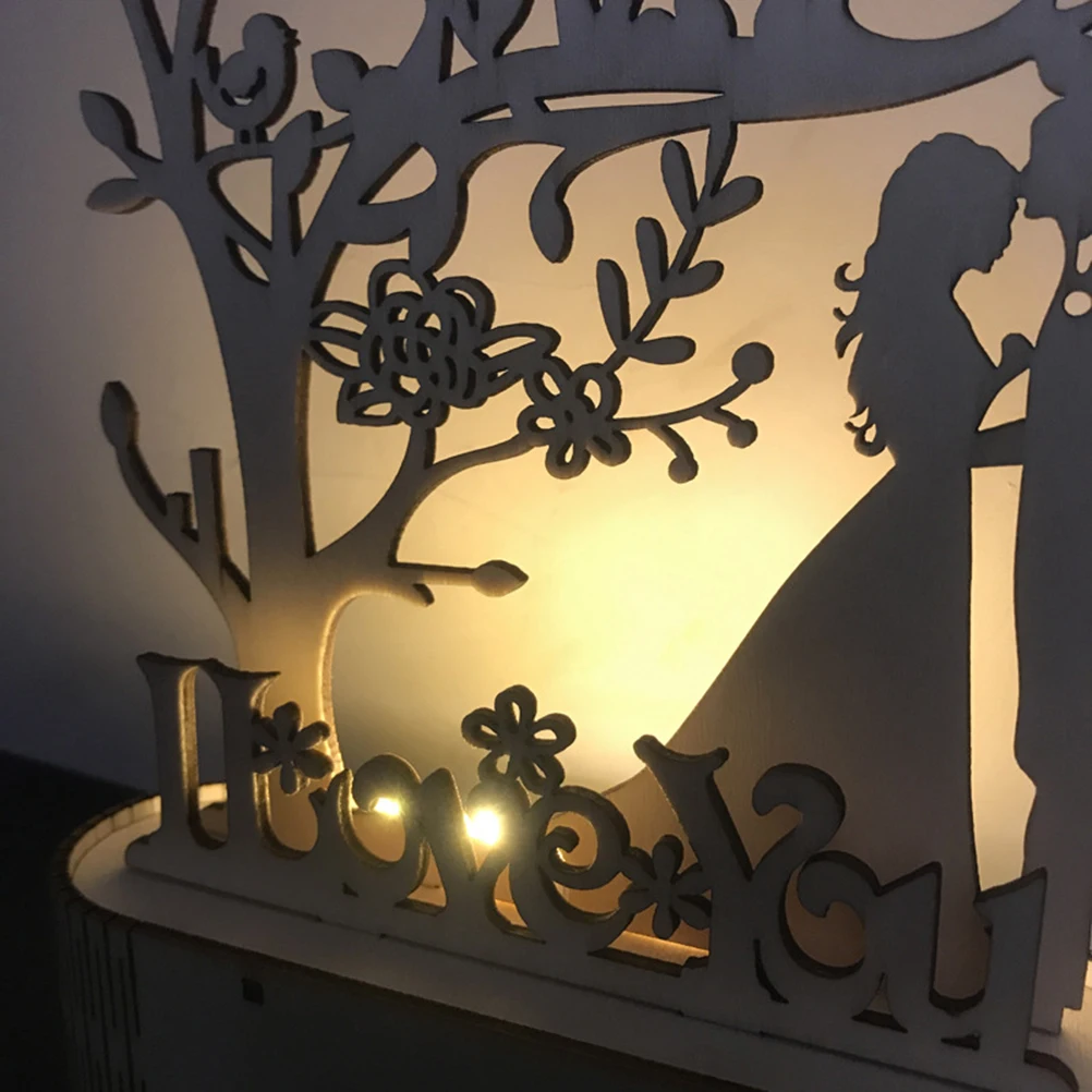 

LED Night Wood Carving Lamp Wood Lamp Valentine Day Bedroom Decor Romantic Gift Safe Material Bedtime Lighting