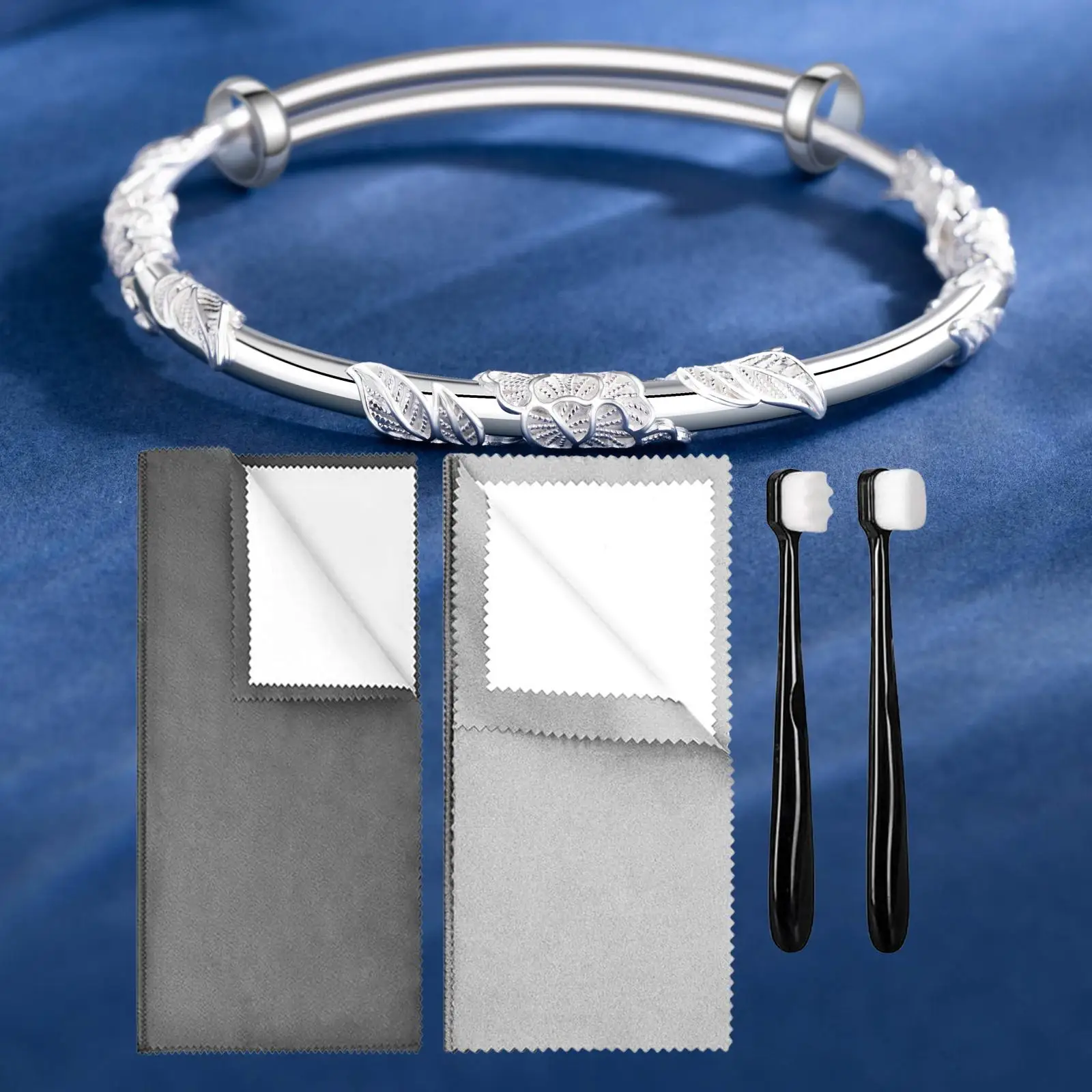 

Jewelry Cleaning Cloth with 2 Brush Reusable Multipurpose Double Sided Use for Gemstone Rings Bracelet Necklaces Earrings