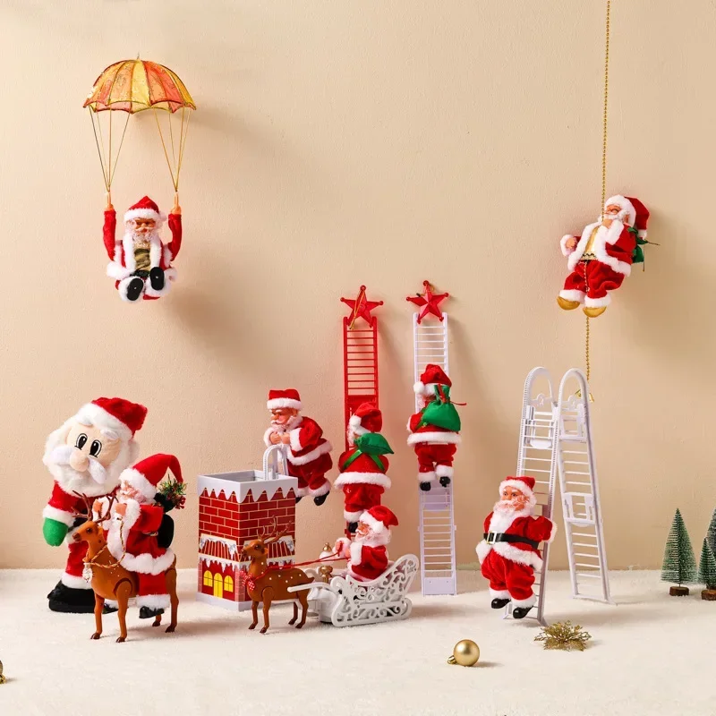 Creative Christmas Electric Santa Claus Toy Climbing Chimney Climbing Beads Climbing Ladders Xmas Decoration Ideal Gift