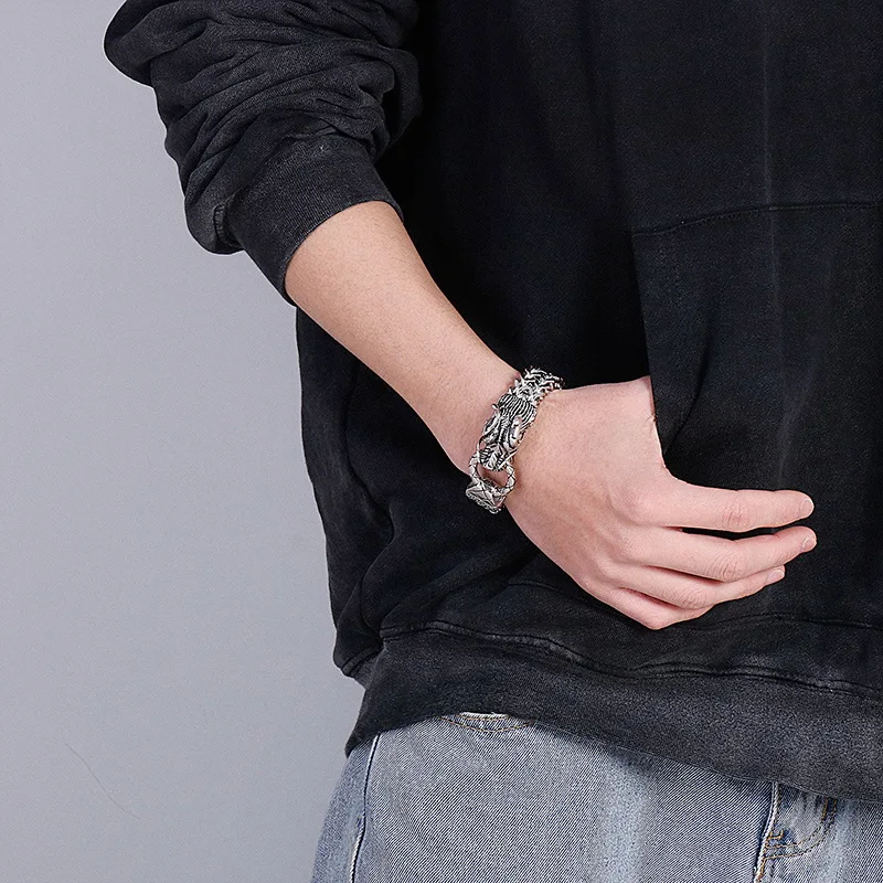 Stainless Steel Dragon Head Bracelet European and American Hip-hop Rock Fashion Personality Trendy Accessories for MEN'S