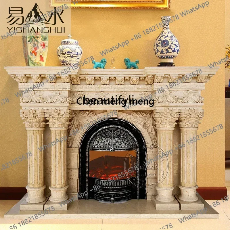 Z183 Natural marble mantel stone fireplace European stone carving decorative cabinet