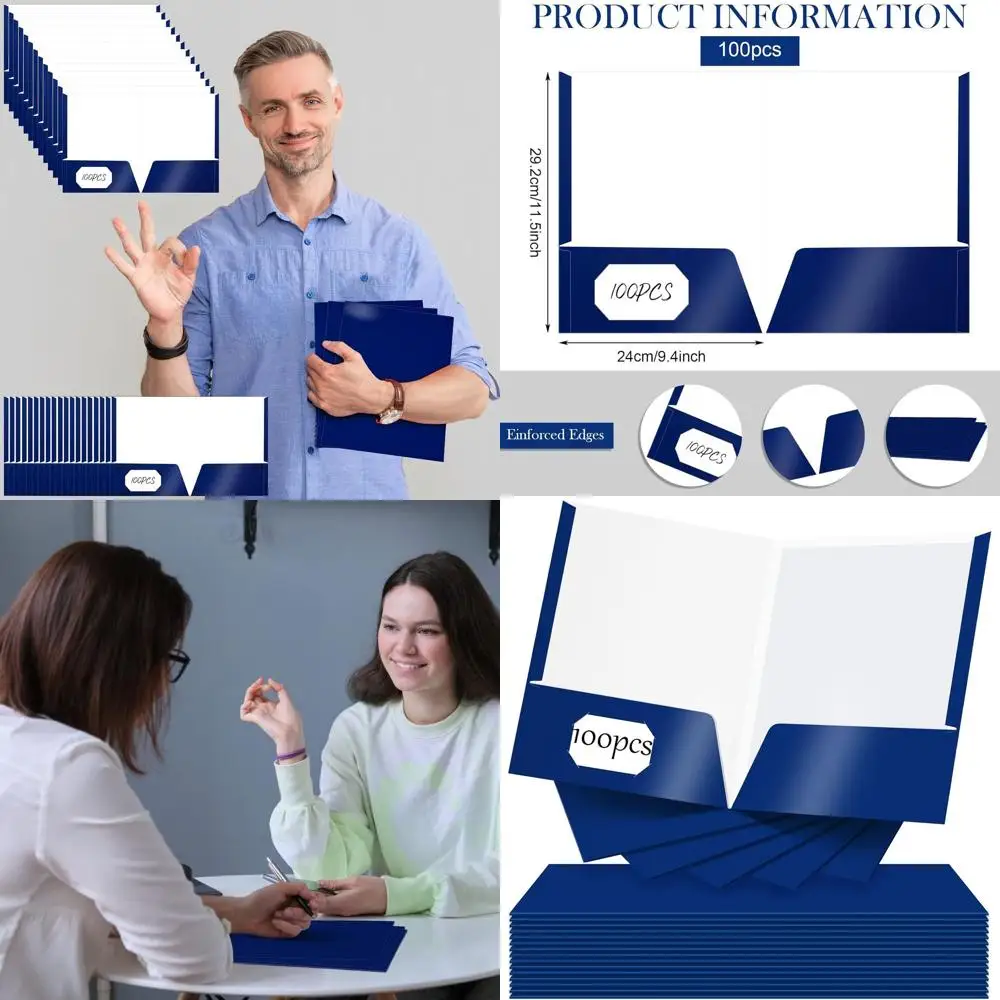 

Glossy Laminated Letter Size Paper Portfolios, 100 Pack, Pockets, Ideal for School, Teachers, College, Office Use, Blue