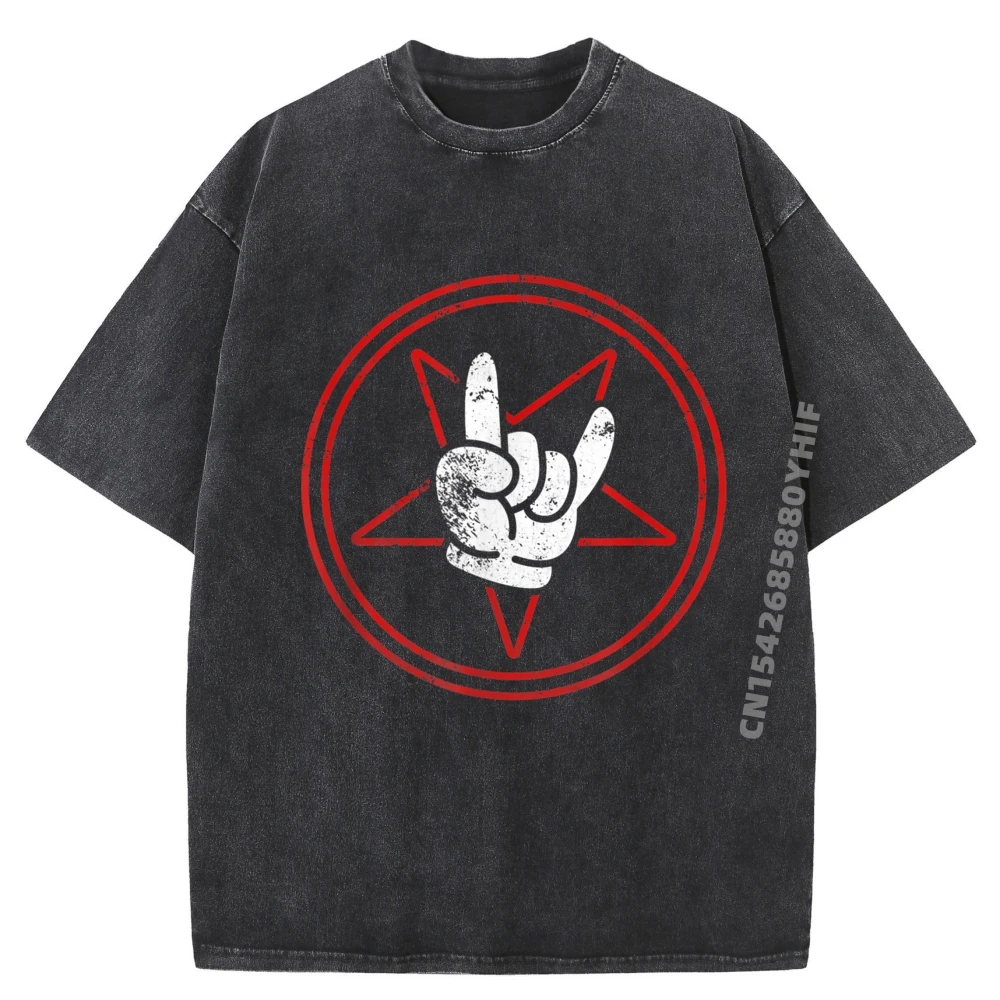 

Cartoon Devil Horns Hand Sign Casual Mother Day Pure Cotton Comfortable Mens Tops Tees Tops T Shirt Retro Washed Short Sleeve