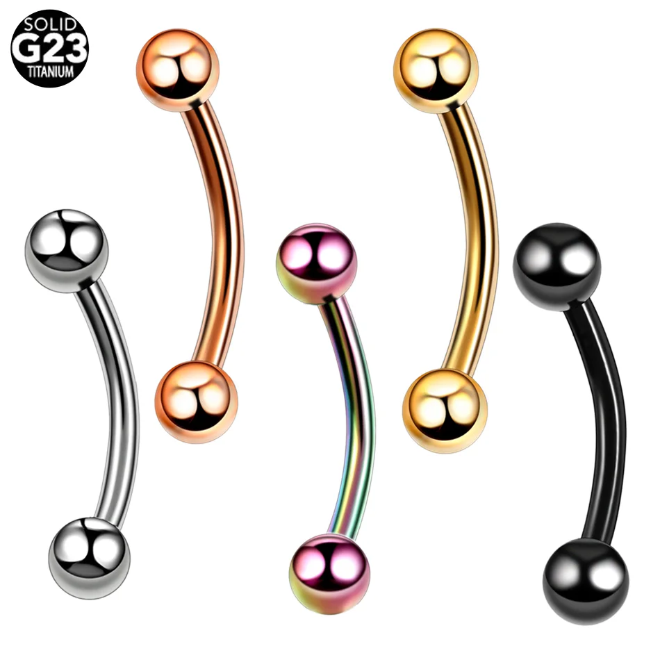 1PC G23 Titanium Vertical Labret Piercings External thread Curved Barbell Tongue Eyebrow Lip Ear Helix Piercings Body Jewelry