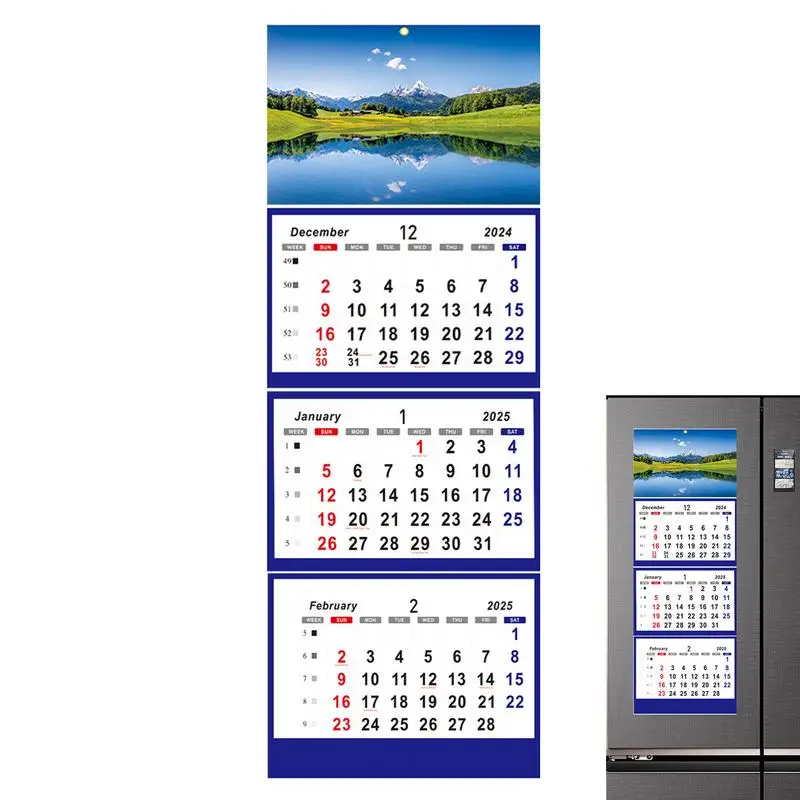 2025 Calendar 3 Month Display Vertical Calendar Dec 2024 - Jan 2026 Calendar For Daily Organizing Planning Home Decor Supplies