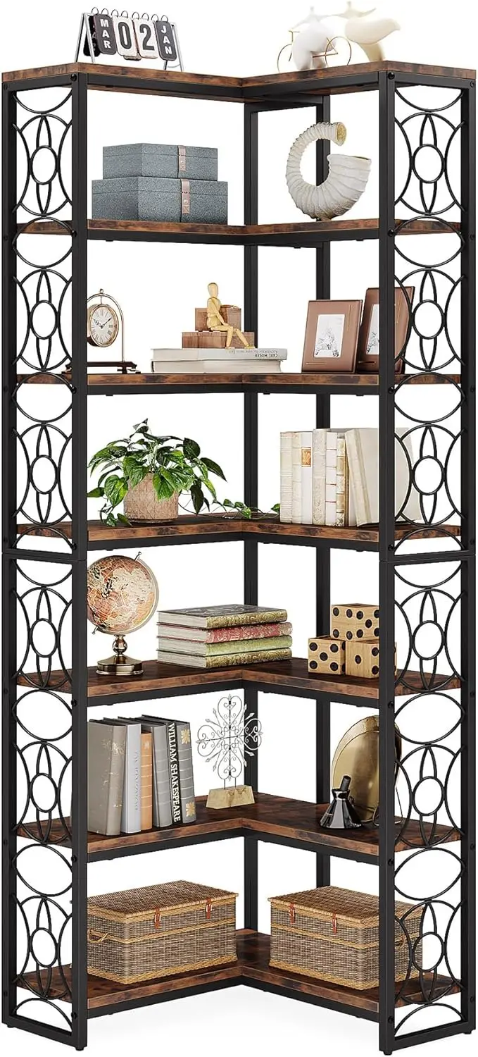 Tribesigns Tall Corner Shelf, 7-Tier Industrial Corner Bookshelf, 78.7