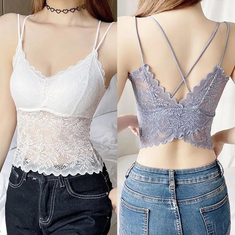 

Beautiful Back Underwear Vest for Women with Chest Pads Hollow out Hu Die Beautiful Back Hanging Strap for Bra Inner and Outer W