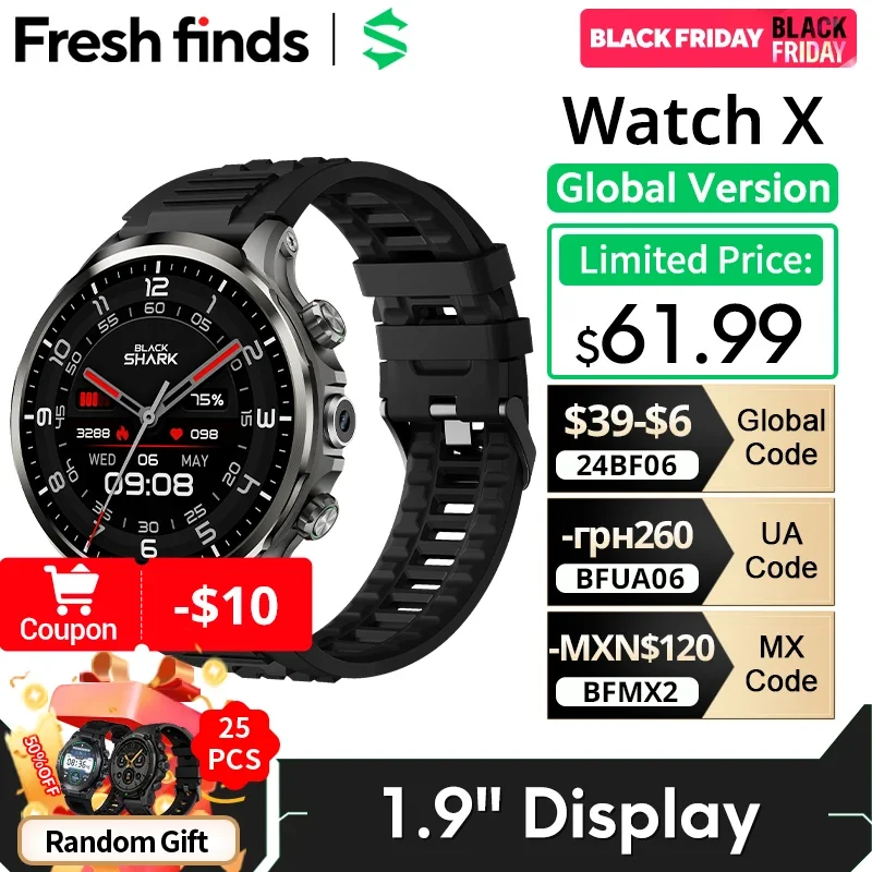 [World Premiere]Global Version Black Shark Smart Watch X 4G Android Watch 1.9″Display 2MP Camera IP67 Washable APP Free Download