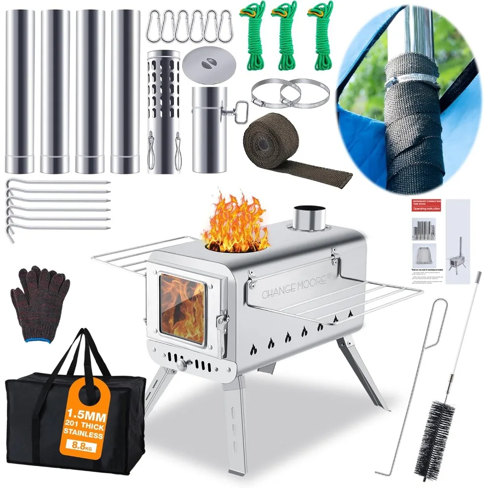 

Enhanced Combustion Efficiency Portable Wood-Fired Tent Stove with Chimney for Outdoor Cooking