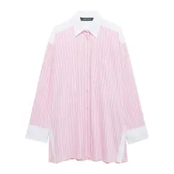 Autumn New Women's Clothing European And American Street Style Fashion Versatile Casual Vertical Stripesd Poplin Shirt Top