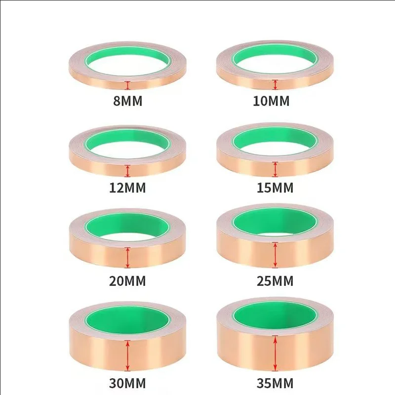 25/50 Meters Double Sided Conduct Copper Foil Tapes 3/5/8/10/12/15/20/25/30/50mm Self-adhesive Conductive Pure Copper Foil Tape