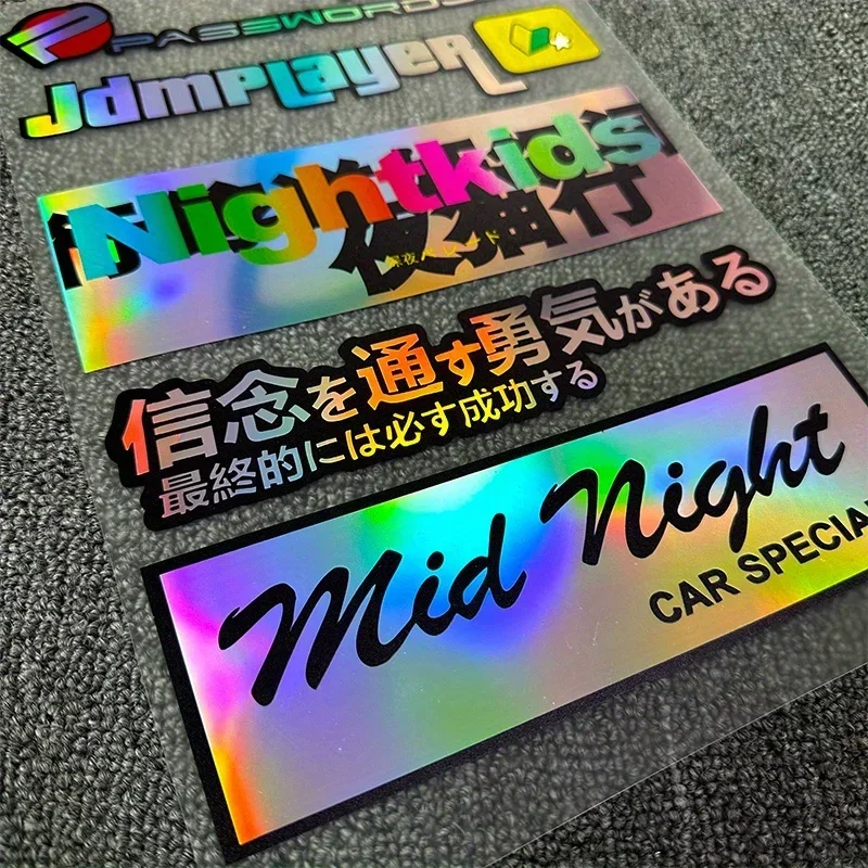 1 conjunto de adesivos gráficos holográficos jdm para motocicleta, carro, decoração personalizada, multi-design, acessório para entusiasta de automóveis