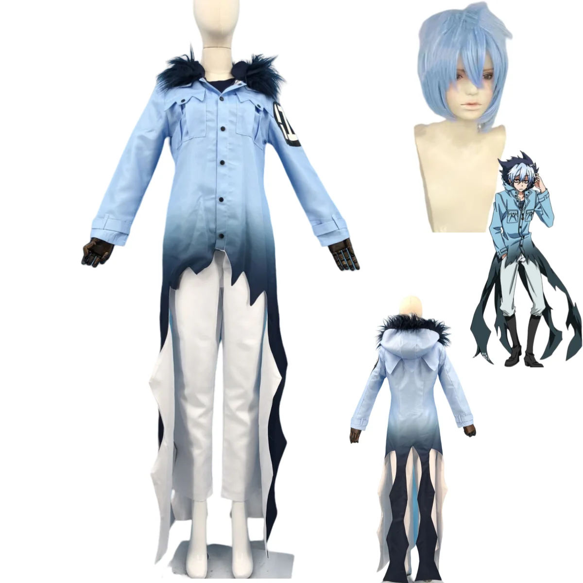 Anime Servamp Sleepy Ash Cosplay Costume Vampire Little Black Cat Wig Blue Coat Uniform Full Set Man Woman Halloween Suit