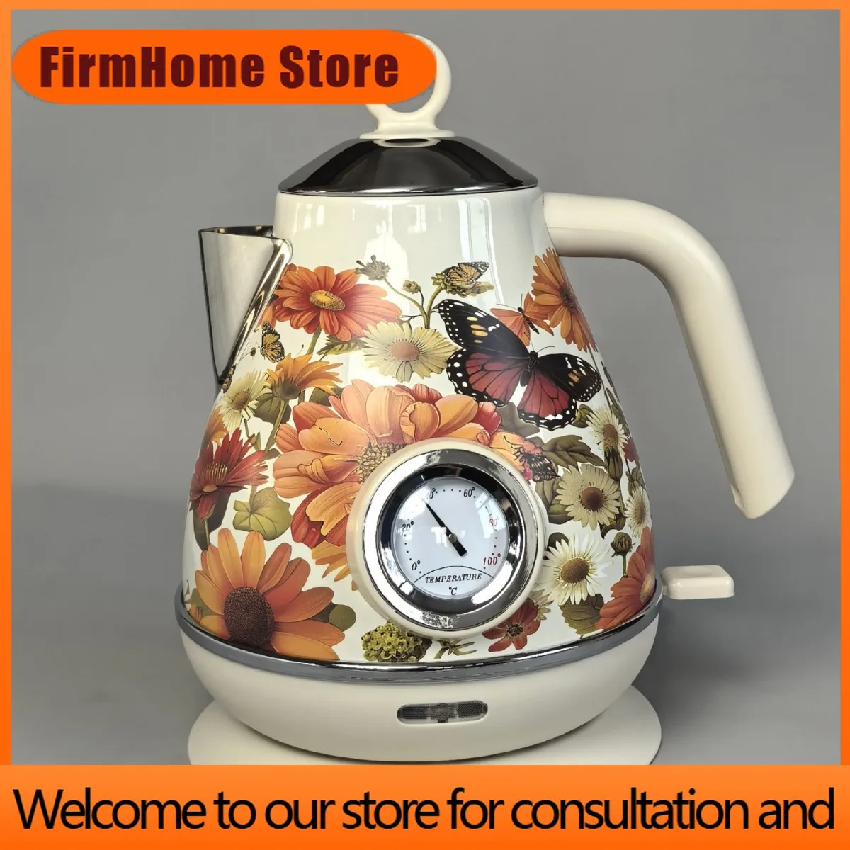 FirmHome Store1.7L Retro Electric Kettle 304 Stainless Steel Quick Boiling Kettle Teapot Auto Power Off With Temperature Display