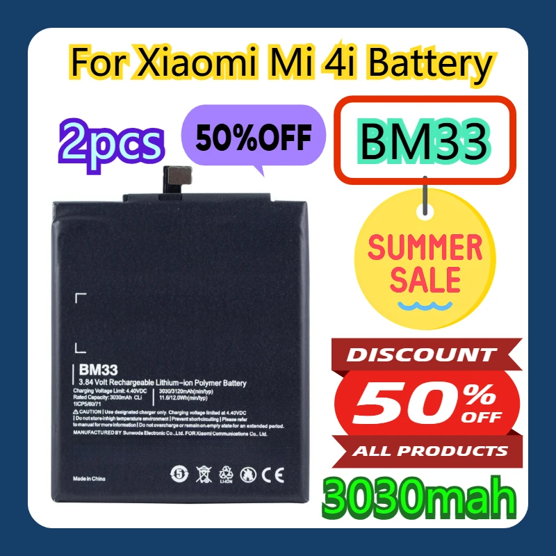 

For BM33 Xiaomi Mi 4i 3030mAh Battery 2pcs