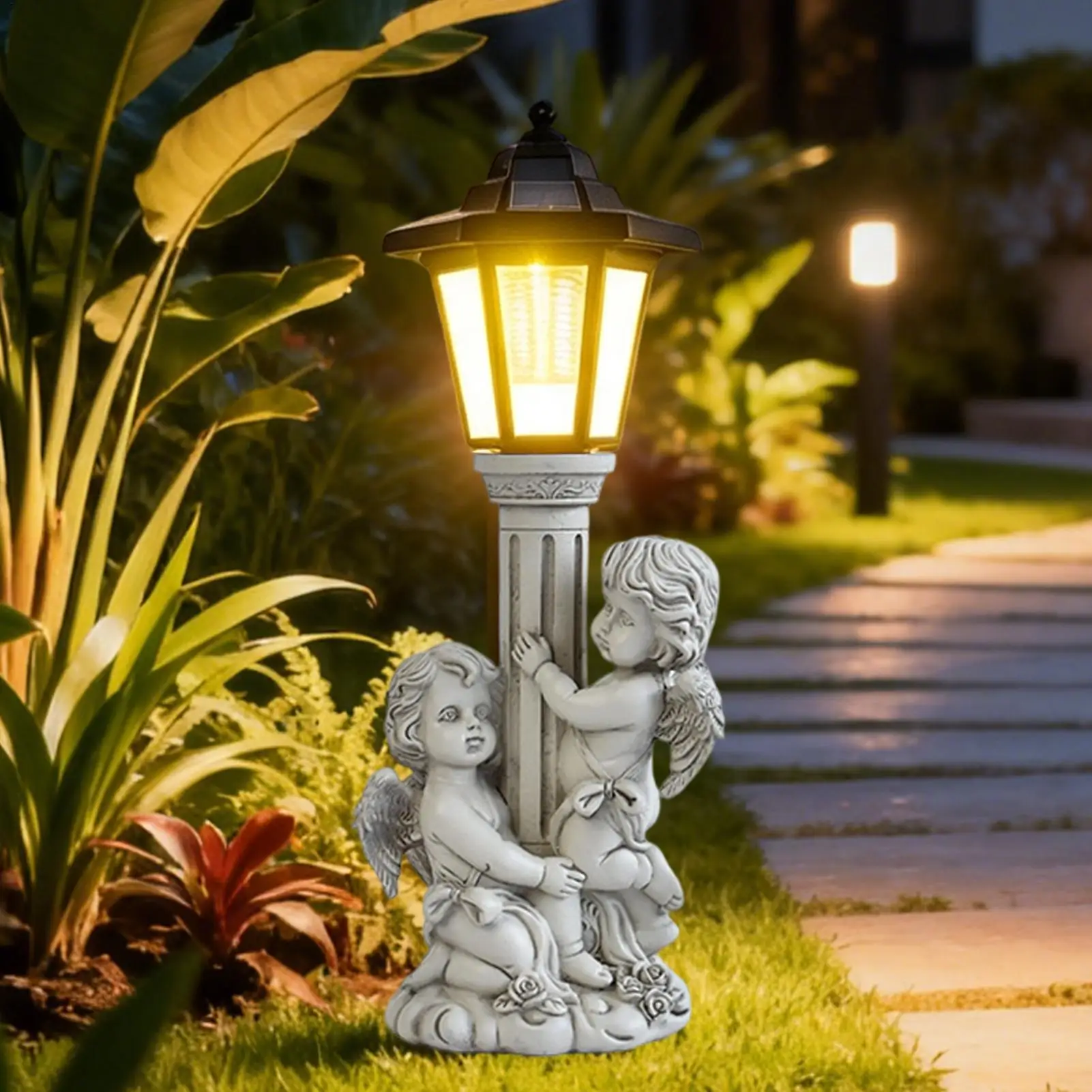 Garden Statues Light Up Auto On/off Resin Sculpture Lighting Outdoor Statues With Solar Lantern For Home Garden Yard Lawn view 3