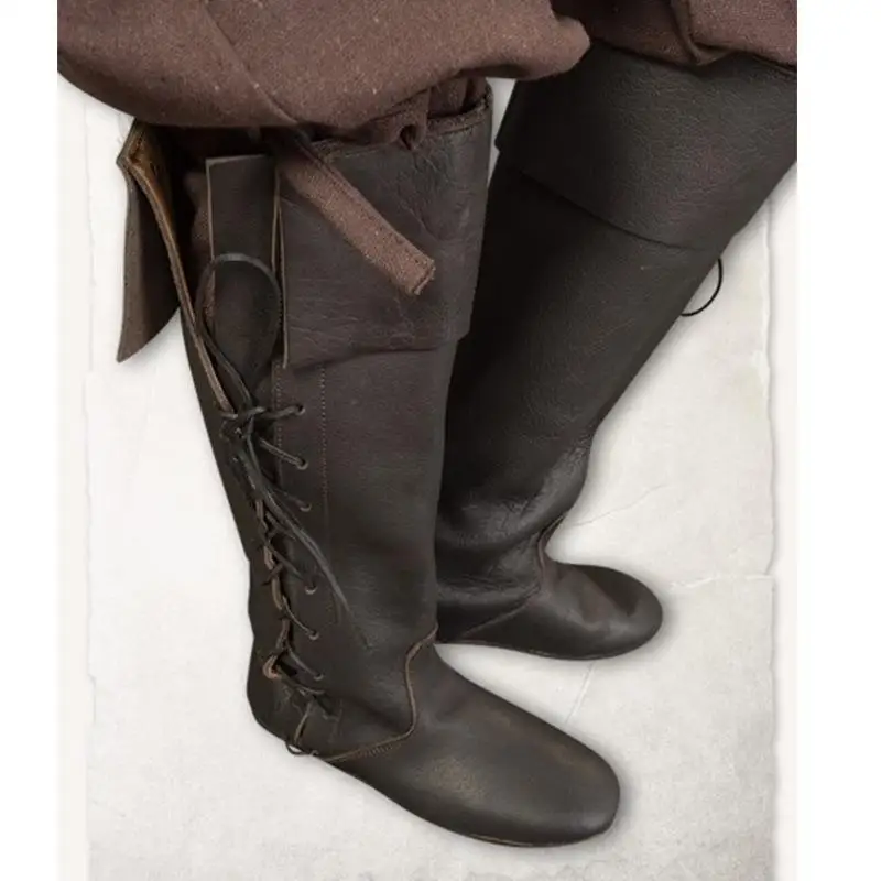 Botas de cuero Pu para Cosplay de caballero Retro Medieval, zapatos Retro para hombres y mujeres, zapatos góticos de tubo alto con cordones para fiesta de Carnaval y Halloween