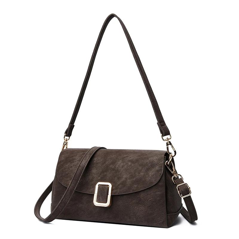 Vintage PU Leather Crossbody Bag for Women Fashion Square Retro Shoulder Bag Removable Strap Flap Handbag Casual Daily Purse