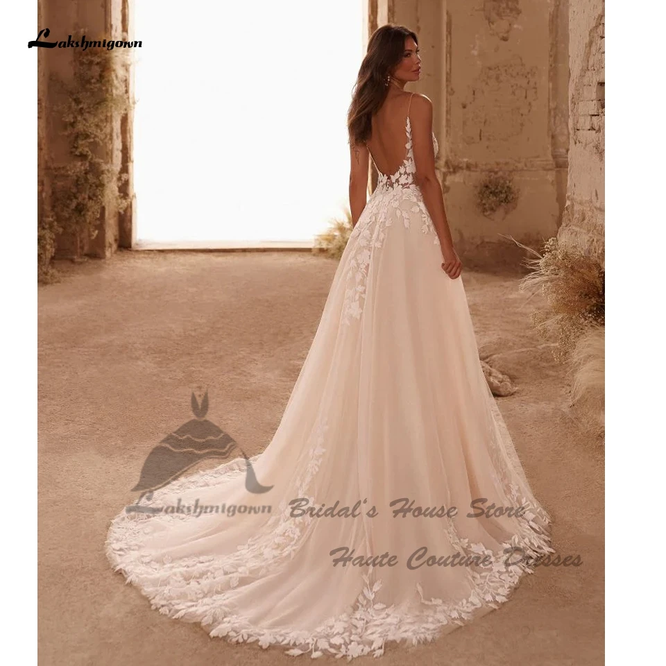 Lakshmigown Civil Boho Beach abiti da sposa scollo a V Appliques di pizzo 2025 Vedtidos corsetto donne Sexy abiti da sposa spalline sottili