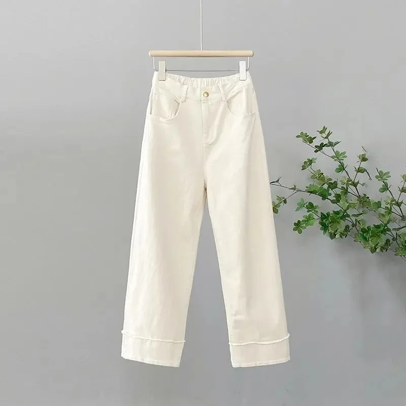 Women Ankle-Length Denim Pants Spring Autumn Female High Waist Large Size Pants Ladies New Loose Straight Jeans Trousers