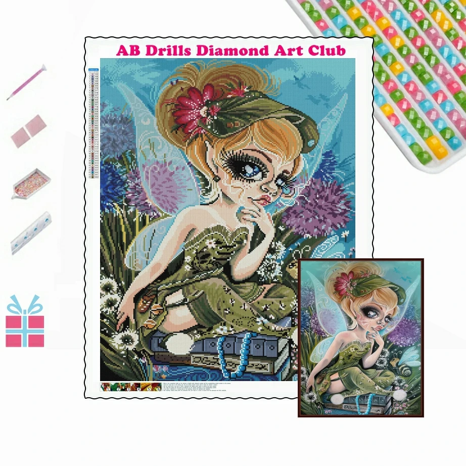 

Green Fairy 5D DIY AB Drills Diamond Painting Cartoon Girl Elf Art Embroidery Cross Stitch Mosaic Handicraft Home Decor 2022 New