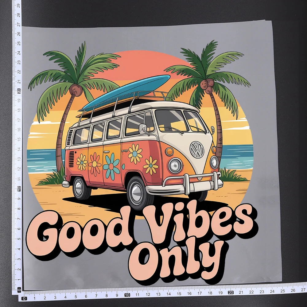 25CM Retro Ourdoor Scenery Summer Holiday Heat Transfer Patches For Clothes DIY A-Level Washable Shirt Iron-on Thermal Stickers