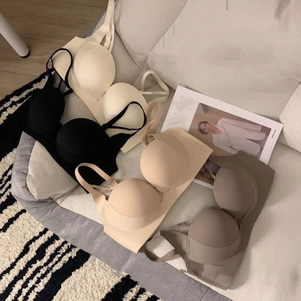 Soutien-gorge ajusté sans fil en V profond, résistant aux chocs, Anti-affaissement, sous-vêtements Push Up, seins froncés sans trace, brassière pour femmes