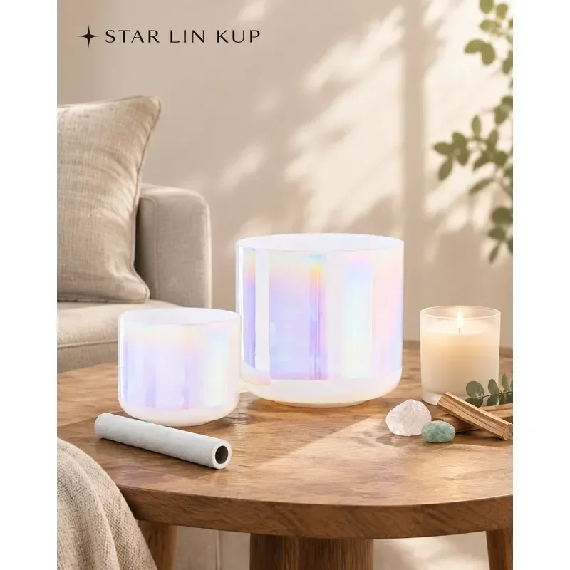 STAR LINKUP 7 Inch Dream Pearl Color Alchemy Clear Cosmic Light Quartz Crystal Singing Bowl for Meditation Sound Healing