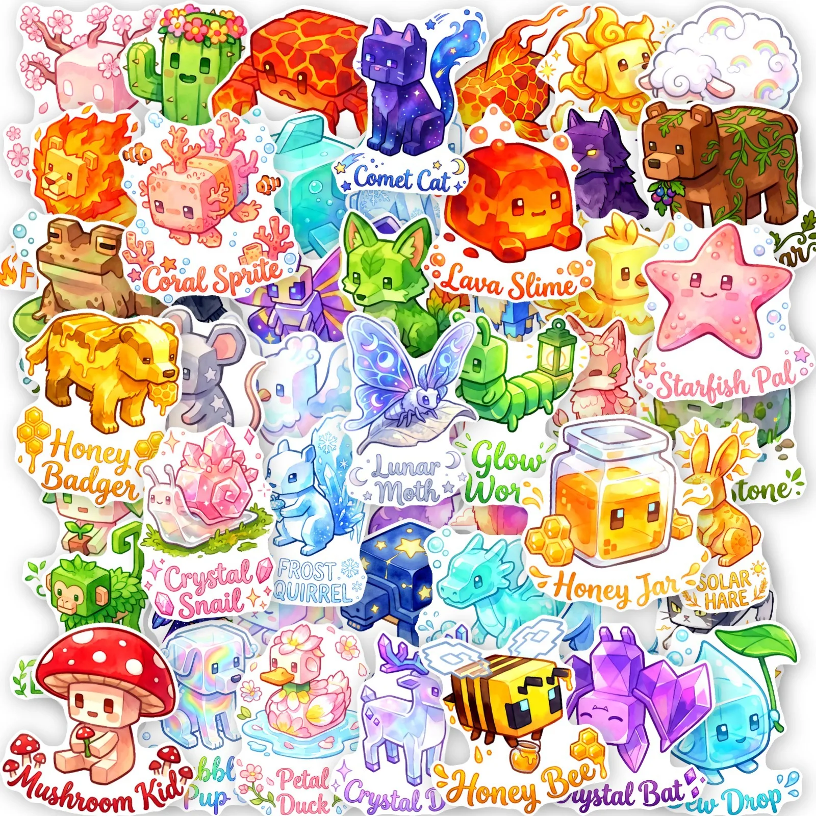 50 PCS Cartoon Fantasy Block Animal Fun Stickers Pack Decorate Luggage Helmet Scrapbook Phone Non Repeated Decals