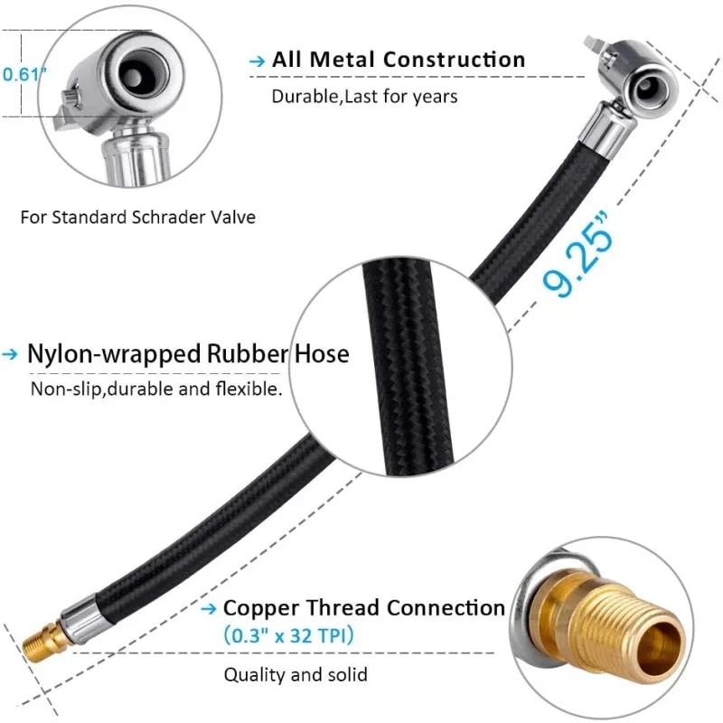 Автомобильный мотоциклетный насос для шин, шланг, клапан для шин, замок для воздушного патрона, подходит для трубки для накачки шин мотоцикла и велосипеда