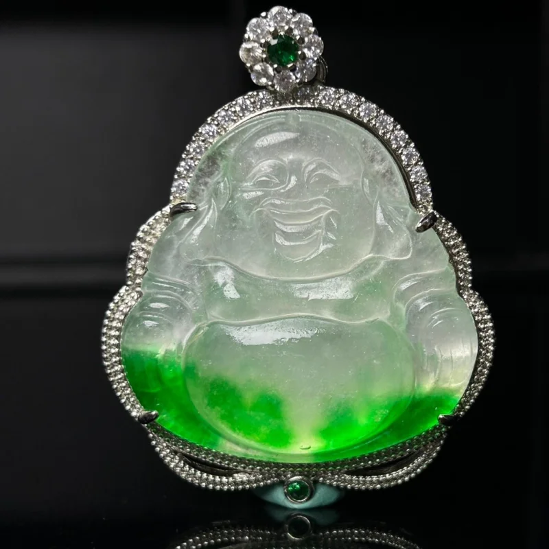 

Certified Natural High Ice Green Jade Jadeite carving Buddha Pendant&Necklaces