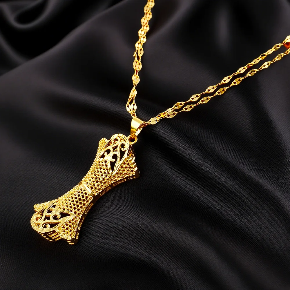 Dubai 24K vergoldete Halskette Ohrringe Schmuckset für Frauen African Indian Nigeria Braut Hochzeit Party Geschenk Zubehör – Detail 4