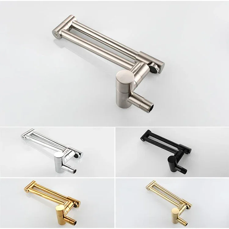 SANIPRO Wall Mounted Pot Filler Brass Single Cold Water Tap Kitchen Extended 360 Degree Folding Vegetable Washing Faucet