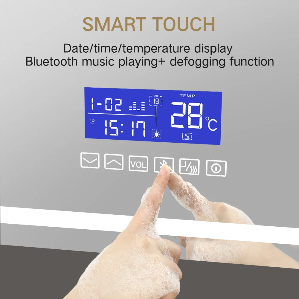 Smart Badezimmer Touch Schalter Bildschirm Spiegel Glas Wifi Waschraum Espejo Eitelkeit Led Licht Wand Bad Spiegel