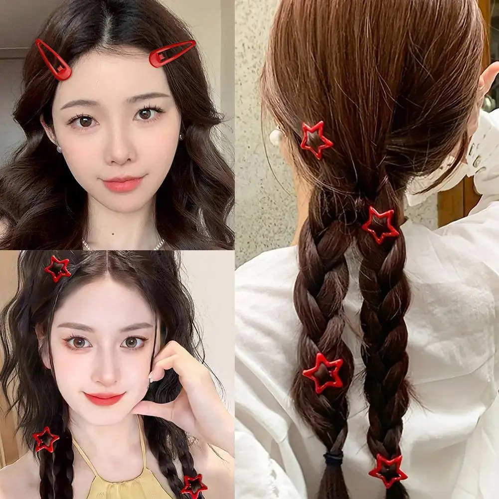 5pcs/Set New Year Red Star Hairpin Aluminum Alloy Sweet And Cool Spice Star Hair Clips For Women's Five-pointed Star Bb Hairpin