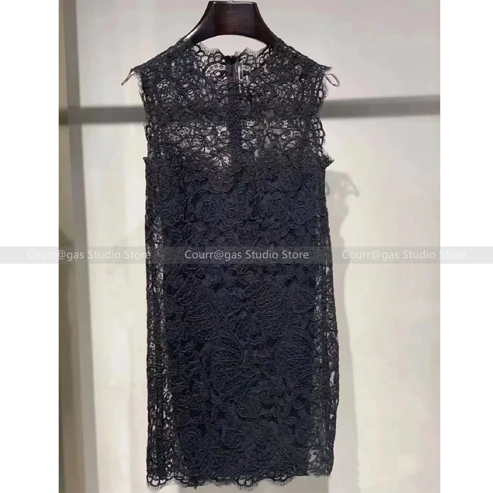 

Temperament heavy water-soluble lace sleeveless dress women light luxury senior sense of thin short dresses