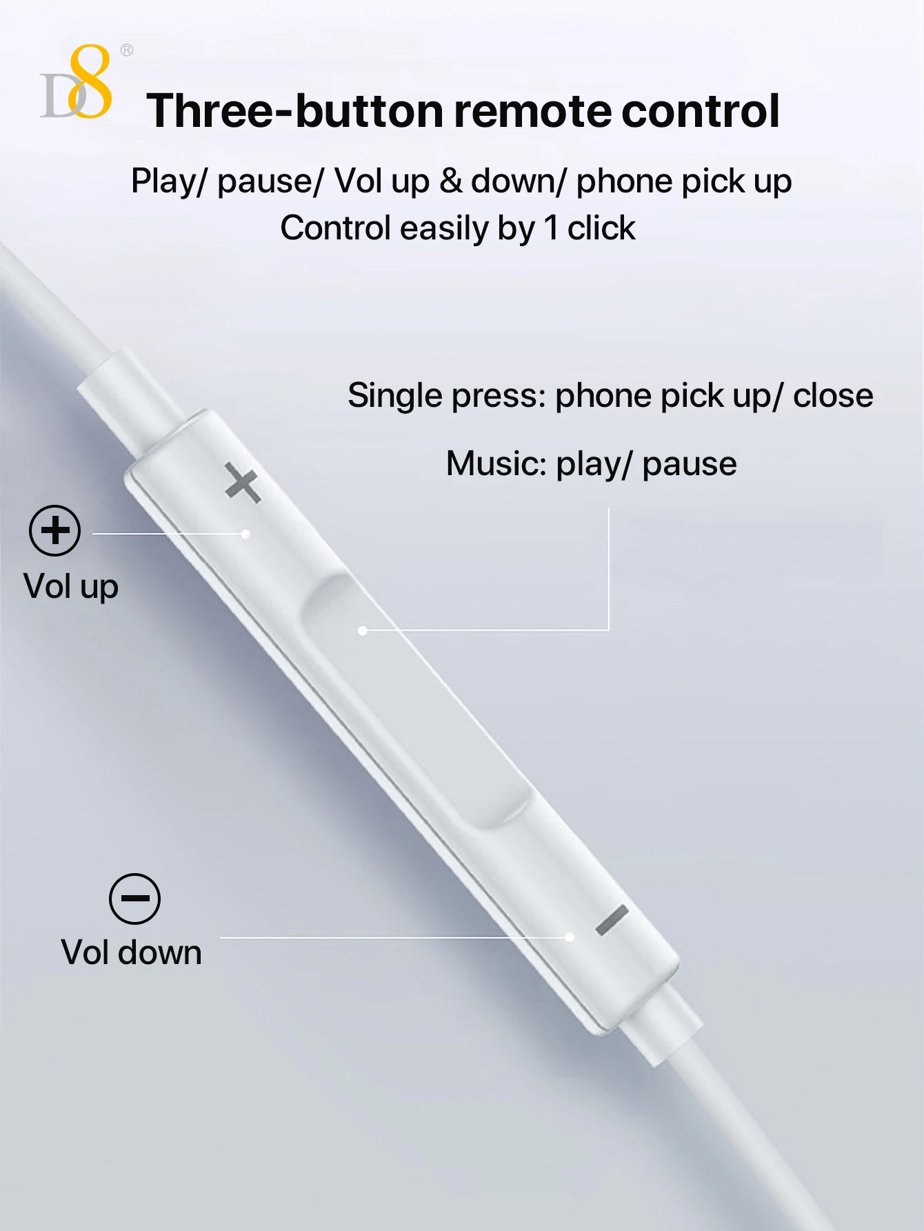 Auriculares con cable para IPhone, conector Lightning, certificado por Apple MFi, aislamiento de ruido, D8