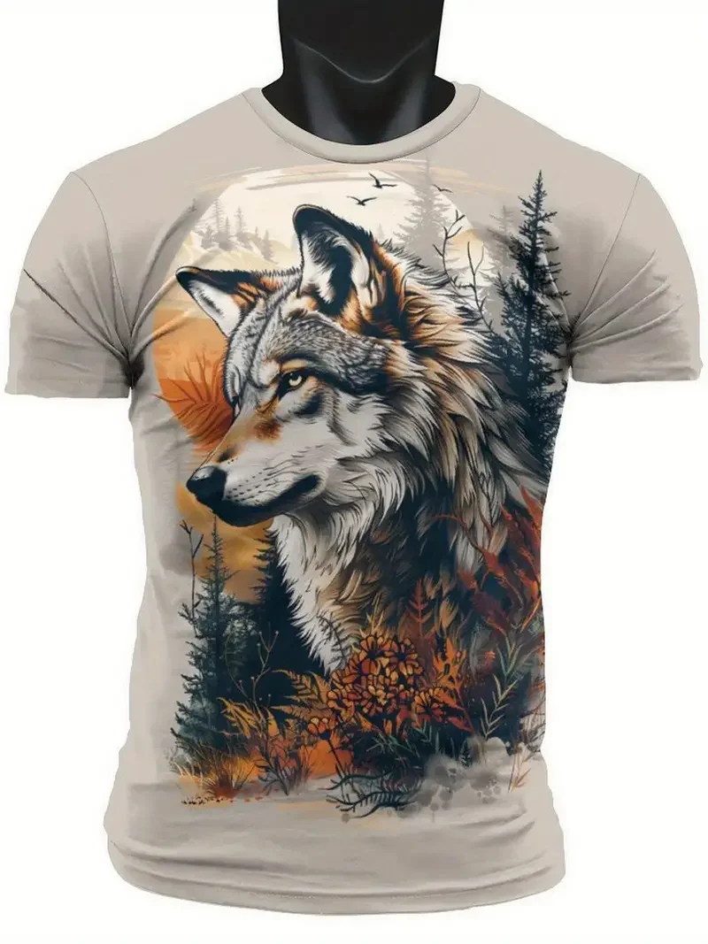 Animal Wolf Pattern Men\'s T shirt Fashion Crew Neck Short Sleeve Sport Tee Versatile Comfortable T-shirt Athletic Style Clothing