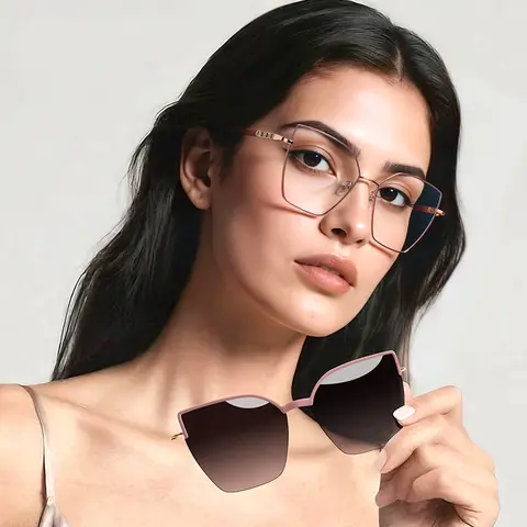 Magnetic Clip on Optical Myopia Glasses For Women Oversized Square Polarized Sunglasses Metal Frame Customizable Prescription