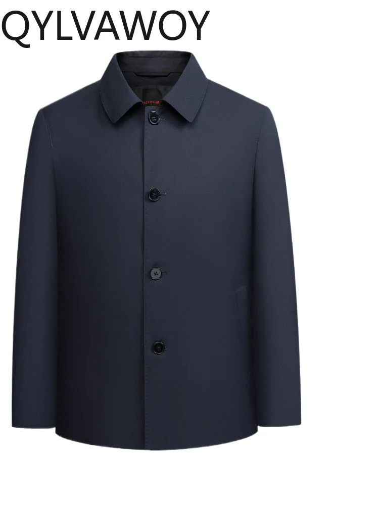 

QYLVAWOY 100% WOOL Men's Middle-Aged Leader's High-End Fine Imitation Trench Coat Lapel Mid-Length Thin Autumn Outerwear LJ2124