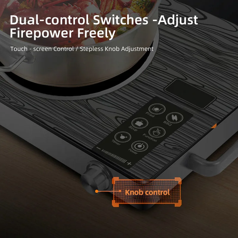 

Wood Grain Panel Electric Ceramic Stove 3500W Multifunctional Infrared Cooker All Cookware Available Portable Induction Cooktop