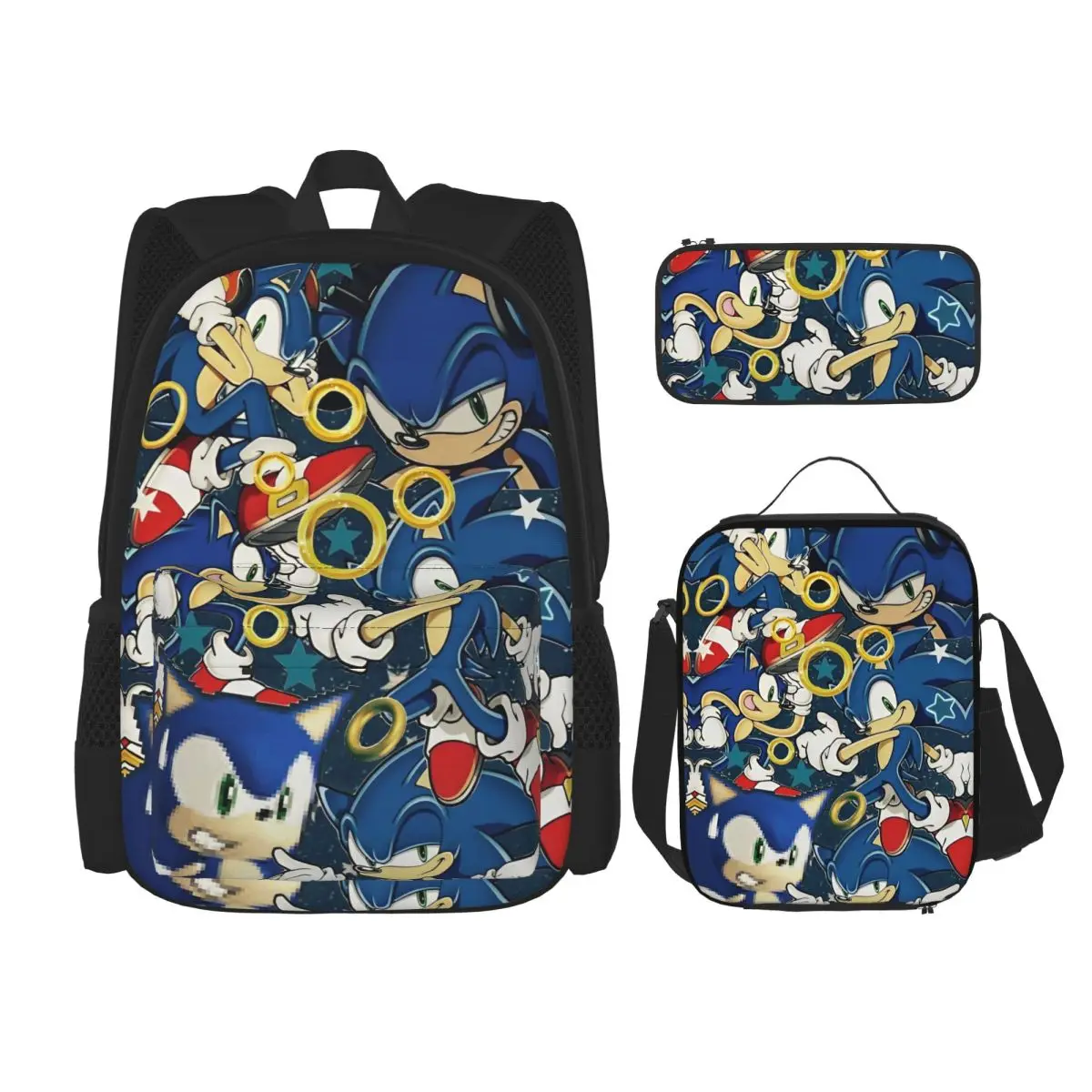 

3pecs/set Soniced Backpack for Teenage Sonices Cartoon Game Shoulder Bag Lunch bag Pencil Case