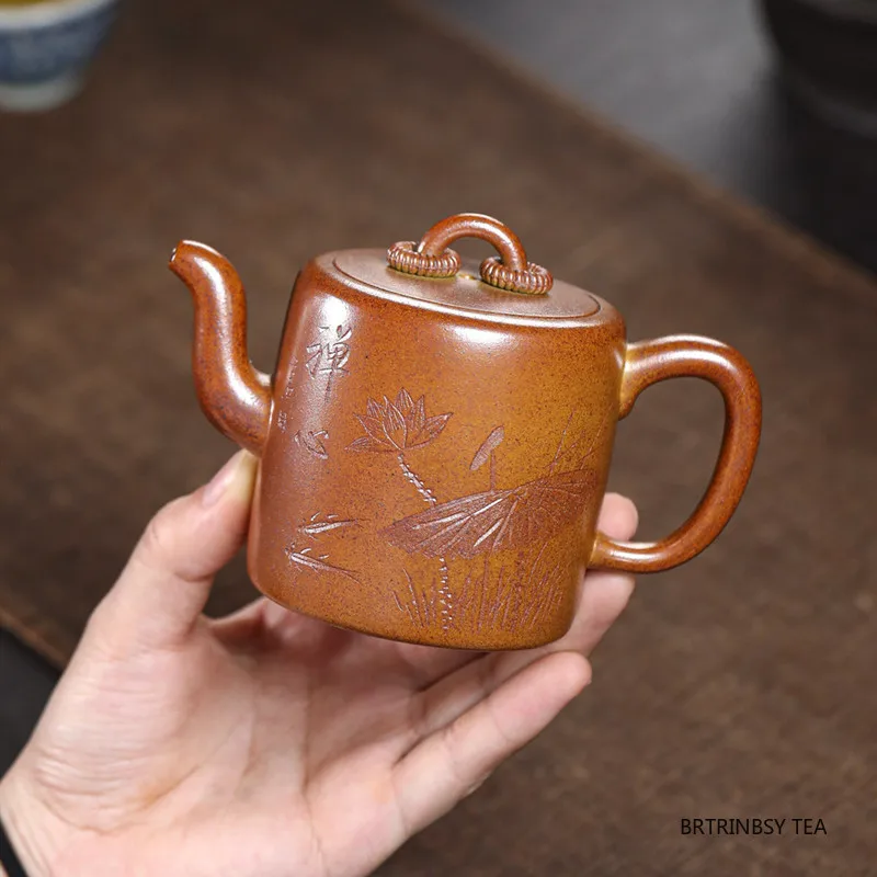 210ml Tradition Yixing Purple Clay Teapot Handmade Lotus Pattern Tea Pot Beauty Tea Infuser Kettle Chinese Zisha Teaware Tea Set