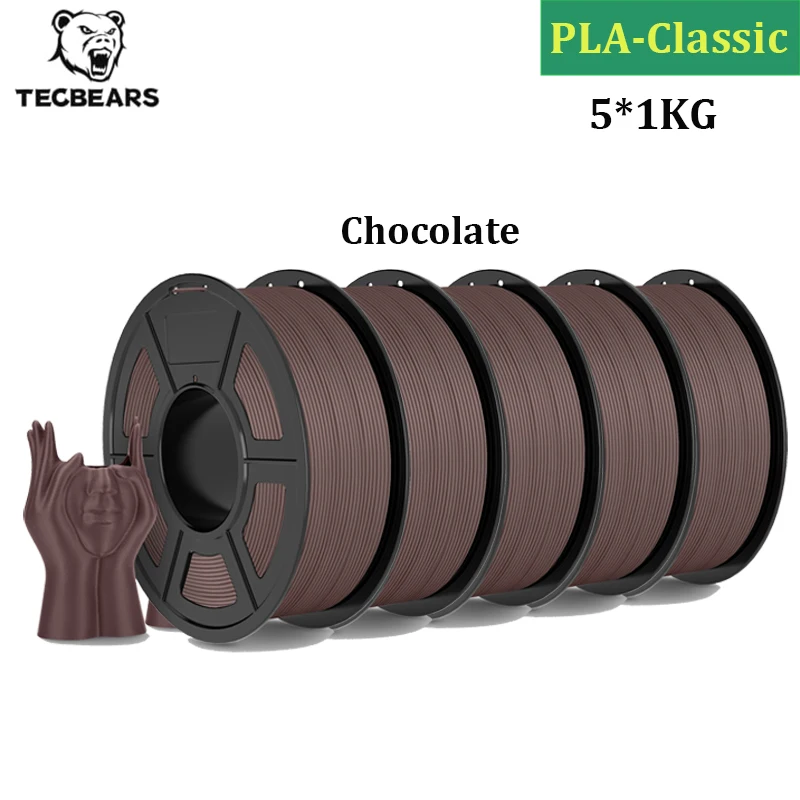 TECBEARS Hochgeschwindigkeits-Matt-PLA 3D-Drucker-Filament 5KG/5 Rollen PLA Classic Filament-Set Hohe Zähigkeit für 3D-Filament-Lager
