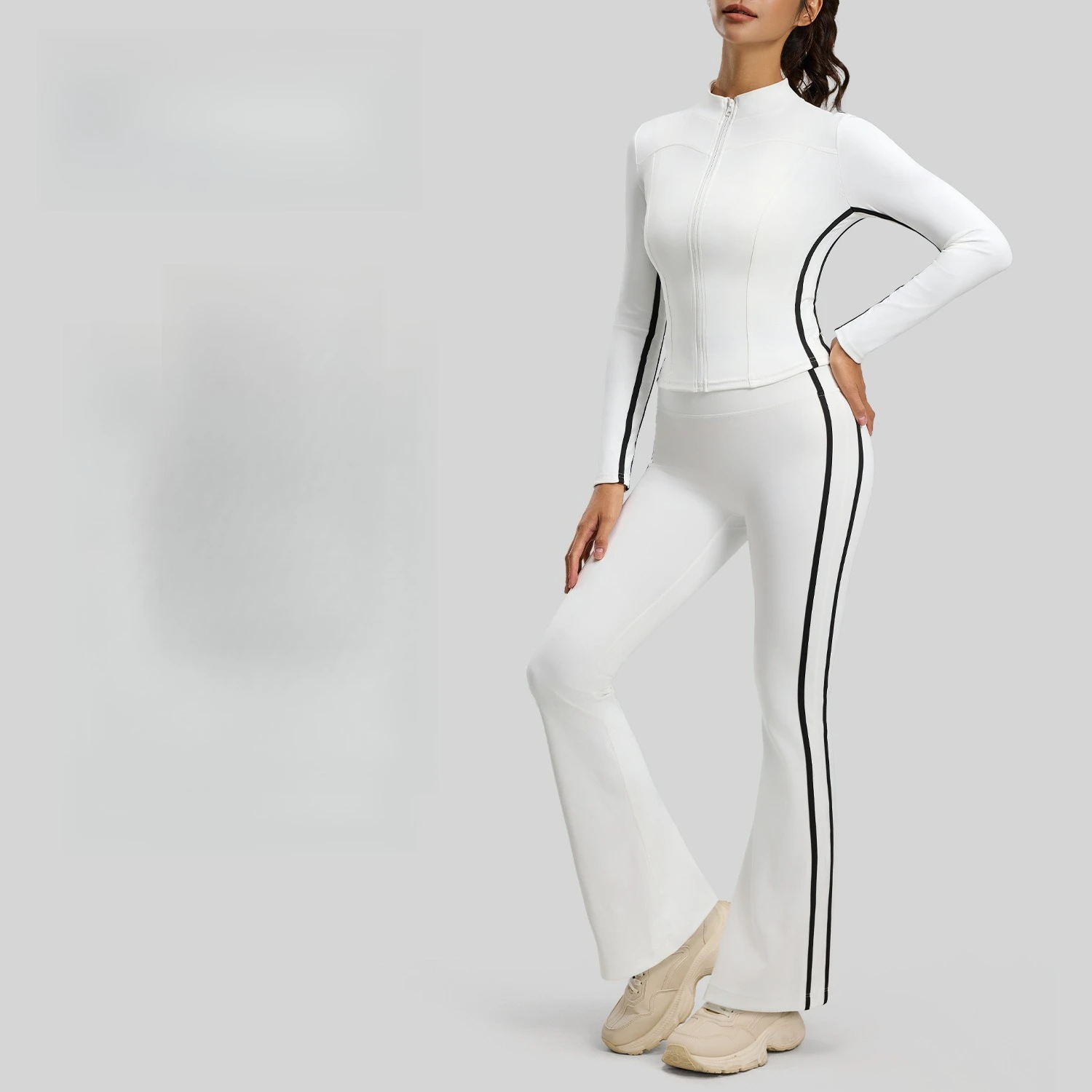 

Women's Stripe Print 2-Piece High Waist Lift Barely-There Sports Bra 4-Way Stretch Leggings Yoga Set for Running Gym