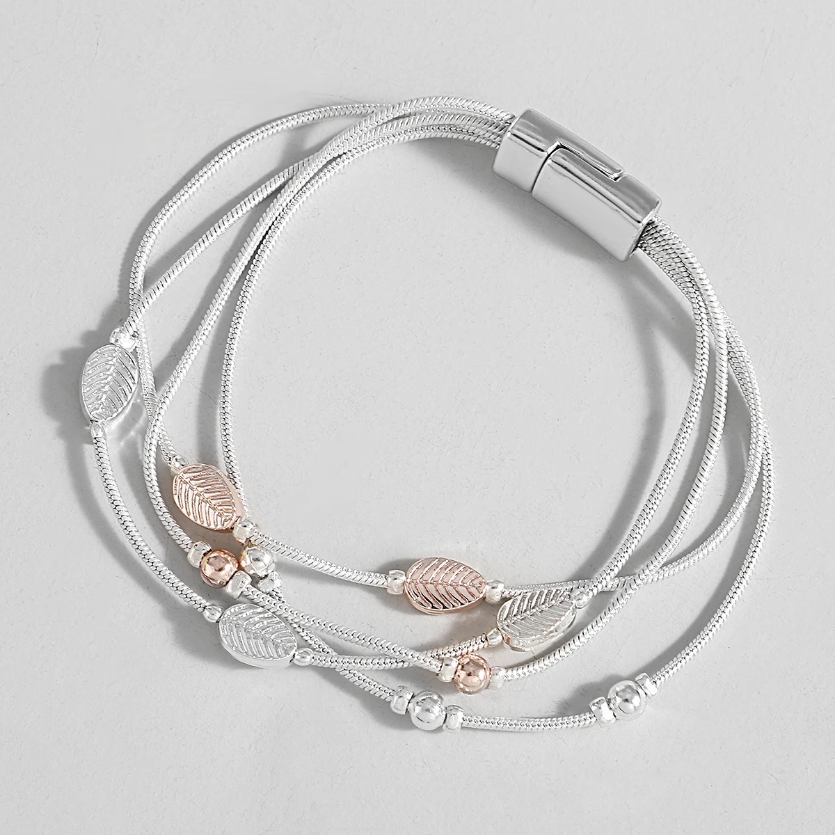 

Amorcome Vintage Magnetic Buckle Leaves Charm Bracelet for Women Men Trendy Multilayer Snake Bone Chain Bracelet Hand Jewelry