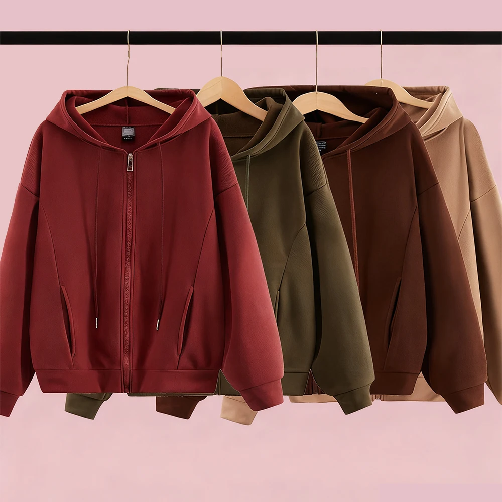 

Однотонные женские зимние толстовки на флисовой подкладке, повседневная осенняя куртка, мягкая универсальная женская спортивная одежда для бега Y2K, одежда на молнии