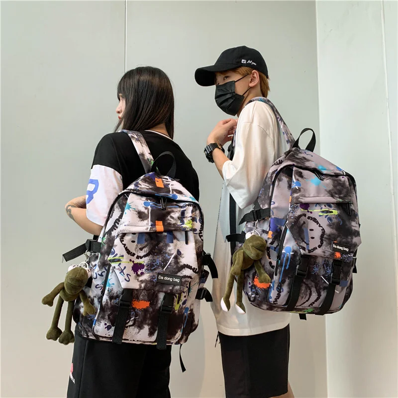 Schoolbag male middle school student fashion trend campus ins graffiti backpack Street trendy cool Junior High School Backpack