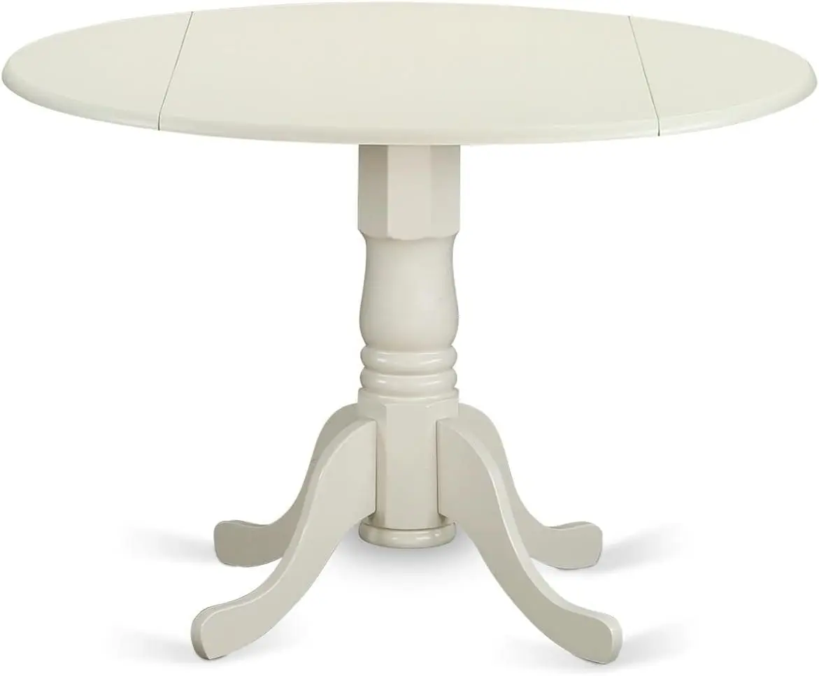 DLT-WHI-TP Dublin Modern Kitchen Table - a Round Dining Table Top with Dropleaf & Pedestal Base, 42x42 Inch, Linen White