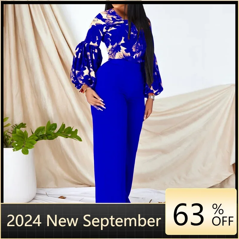 

African Clothes for Women 2 Piece Set Summer Outfits African Elegant Print Tops and Pants Suit Plus Size Ladies Matching Sets